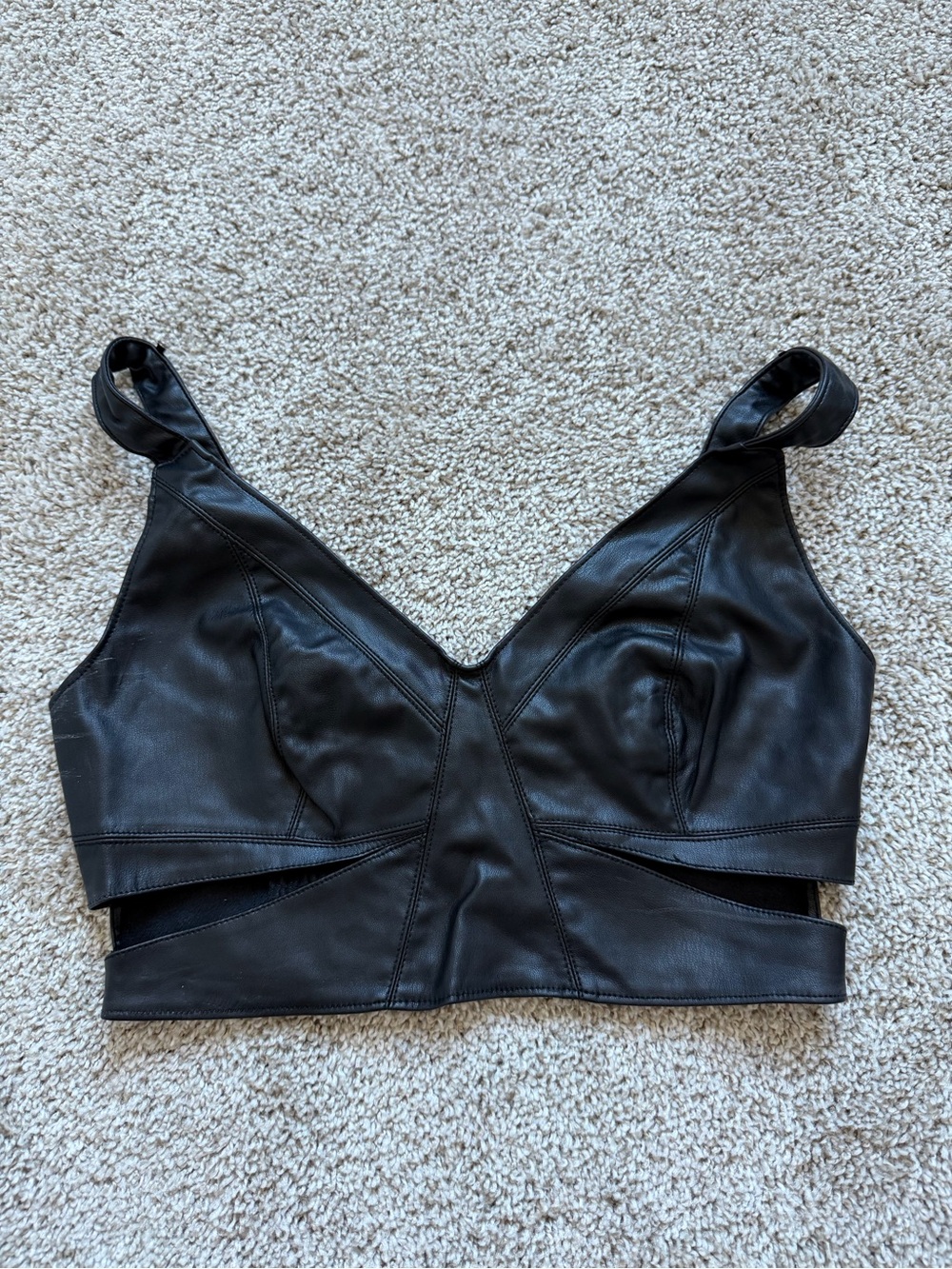 Zara Black Faux-Leather V-Neck Crop Top size M